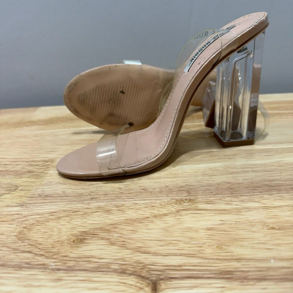 Cape Robbin Maria-2 Lucite Clear Strappy Block High Heel Open Sandals SZ 6‎